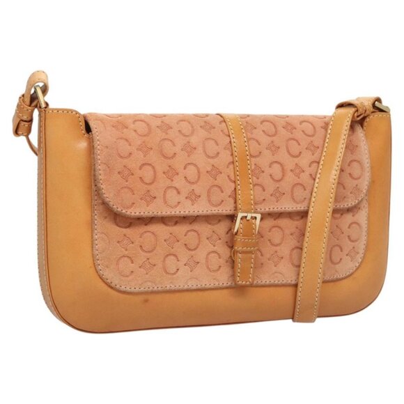 CELINE C Macadam Canvas Shoulder Bag Pink Gold Auth BA2500 - Picture 1 of 16